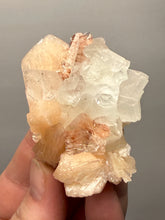 Load image into Gallery viewer, Gemmy Peach Stilbite Flower + Apophyllite on Red Heulandite — Maharashtra, India
