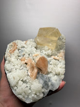 Load image into Gallery viewer, XXL Museum-Quality Golden Optical Calcite &amp; Red Heulandite Encrusted Pink Stilbite on Druzy Chalcedony | India | Mineral Display Showpiece Specimen
