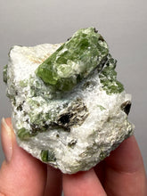 Load image into Gallery viewer, Electric Green Diopside on Quartz – Collector Mineral Specimen (Gilgit-Baltistan) Pakistan
