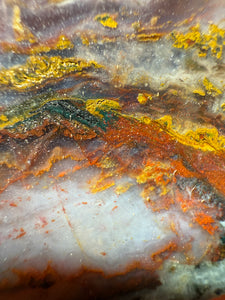 PREMIUM DISPLAY or LAPIDARY SLAB • Moroccan “Dream Landscape Jagate” (Purple, Teal, Red, Green, Red, Yellow & Orange Moss Plume Agate + Jasper) Stone • Double Sided • High Atlas Mountains • Unpolished