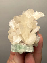Load image into Gallery viewer, High-Grade Gemmy Green Apophyllite on White Stilbite  | Deccan Traps, Maharashtra, India
