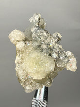 Load image into Gallery viewer, Druzy Apophyllite over Golden Calcite &amp; Black Chalcedony Stalactites | Deccan Traps, Maharashtra, India
