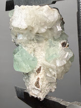 Load image into Gallery viewer, High-Grade Gemmy Green Apophyllite on White Stilbite  | Deccan Traps, Maharashtra, India
