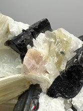 Load image into Gallery viewer, Dark Green Cap Stak Nala Tourmaline &amp; Pink Morganite on Cleavelandite on Quartz Matrix – Haramosh Mountains, Pakistan
