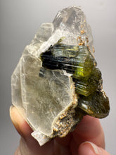 Load image into Gallery viewer, Blue Cap &amp; Green Cap Dark Green Stak Nala Tourmaline on Cleavelandite Matrix – Haramosh Mountains, Pakistan
