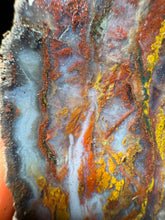 Load image into Gallery viewer, PREMIUM SELF STANDING DISPLAY or LAPIDARY SLAB • Moroccan “Dream Landscape Jagate” (Purple, Teal, Red, Green, Red, Yellow &amp; Orange Moss Plume Agate + Jasper) Stone End Cap • High Atlas Mountains • Unpolished
