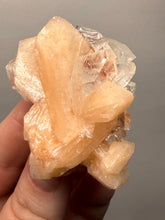 Load image into Gallery viewer, Gemmy Peach Stilbite Flower + Apophyllite on Red Heulandite — Maharashtra, India
