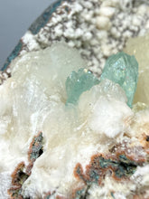 Load image into Gallery viewer, High-Grade Gemmy Green Apophyllite on White Stilbite  | Deccan Traps, Maharashtra, India
