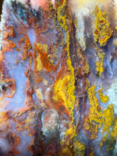 Load image into Gallery viewer, PREMIUM DISPLAY or LAPIDARY SLAB • Moroccan “Dream Landscape Jagate” (Purple, Teal, Red, Green, Red, Yellow &amp; Orange Moss Plume Agate + Jasper) Stone • Double Sided • High Atlas Mountains • Unpolished
