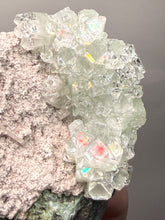 Load image into Gallery viewer, Light Mint Green “Disco Ball” Radial Apophyllite on Pink &amp; Green Heulandite — Deccan Traps, India
