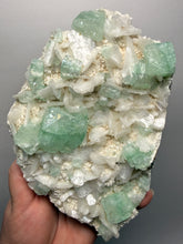 Load image into Gallery viewer, High-Grade Gemmy Green Apophyllite on White Stilbite  | Deccan Traps, Maharashtra, India
