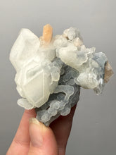 Load image into Gallery viewer, Pink Stilbite with Druzy Frosted Optical Calcite — India Zeolite Specimen
