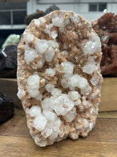 Load image into Gallery viewer, Diamond Apophyllite on Peach Stilbite • India
