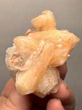 Load image into Gallery viewer, Gemmy Peach Stilbite Flower + Apophyllite on Red Heulandite — Maharashtra, India
