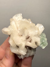 Load image into Gallery viewer, High-Grade Gemmy Green Apophyllite on White Stilbite  | Deccan Traps, Maharashtra, India
