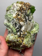 Load image into Gallery viewer, Electric Green Diopside on Quartz – Collector Mineral Specimen (Gilgit-Baltistan) Pakistan
