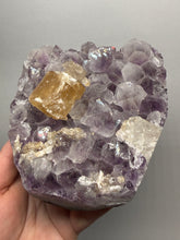Load image into Gallery viewer, Golden Cubic Calcite on Amethyst Cluster | Maharashtra, India (Collector Specimen)

