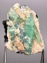 Load image into Gallery viewer, Blue Indicolite &amp; Mint Green Tourmaline on Matrix – Pegmatite Mineral Specimen from Pakistan
