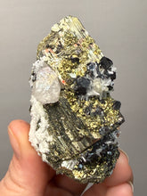 Load image into Gallery viewer, New Find: Huanzala Mine Peru Sphalerite + Chalcopyrite + Apatite + Calcite + Quartz | Collector Display Specimen
