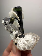 Load image into Gallery viewer, Dark Green Cap Stak Nala Tourmaline and Quartz with Flower Cleavelandite Matrix – Haramosh Mountains, Pakistan
