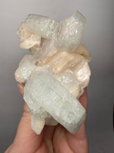 Load image into Gallery viewer, High-Grade Light Green Apophyllite on Pink Stilbite Zeolite | Indian Collector Mineral Specimen
