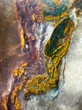 Load image into Gallery viewer, PREMIUM DISPLAY or LAPIDARY SLAB • Moroccan “Dream Landscape Jagate” (Purple, Teal, Red, Green, Red, Yellow &amp; Orange Moss Plume Agate + Jasper) Stone • Double Sided • High Atlas Mountains • Unpolished
