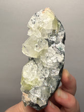 Load image into Gallery viewer, High-Grade Green Apophyllite with Pink Stilbite on Black Chalcedony – Deccan Traps, India

