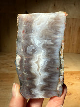 Load image into Gallery viewer, PREMIUM DISPLAY or LAPIDARY SLAB • Moroccan “Ghost Agate” White Seam Plum Agate • Double Sided • High Atlas Mountains • Unpolished
