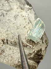 Load image into Gallery viewer, Mint Green Tourmaline on Double Terminated Clear Quartz Crystal | Pegmatite Mineral Specimen from Pakistan
