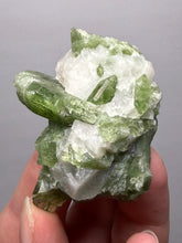 Load image into Gallery viewer, Electric Green Diopside on Quartz – Collector Mineral Specimen (Gilgit-Baltistan) Pakistan
