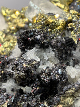 Load image into Gallery viewer, 5.1” New Find: Huanzala Mine Peru Sphalerite + Chalcopyrite + Apatite + Calcite + Quartz | Collector Display Specimen
