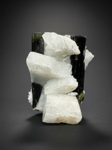 Load image into Gallery viewer, Blue and Green Cap Stak Nala Tourmaline w Double Terminated Quartz on Cleavelandite Matrix – Haramosh Mountains, Pakistan
