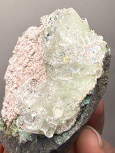 Load image into Gallery viewer, Light Mint Green “Disco Ball” Radial Apophyllite on Pink &amp; Green Heulandite — Deccan Traps, India
