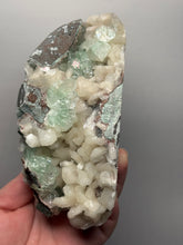 Load image into Gallery viewer, High-Grade Gemmy Green Apophyllite on White Stilbite  | Deccan Traps, Maharashtra, India
