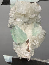 Load image into Gallery viewer, High-Grade Gemmy Green Apophyllite on White Stilbite  | Deccan Traps, Maharashtra, India
