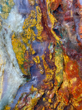 Load image into Gallery viewer, PREMIUM DISPLAY or LAPIDARY SLAB • Moroccan “Dream Landscape Jagate” (Purple, Teal, Red, Green, Red, Yellow &amp; Orange Moss Plume Agate + Jasper) Stone • Double Sided • High Atlas Mountains • Unpolished
