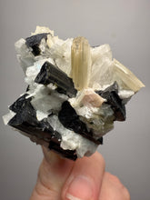 Load image into Gallery viewer, Dark Green Cap Stak Nala Tourmaline &amp; Pink Morganite on Cleavelandite on Quartz Matrix – Haramosh Mountains, Pakistan

