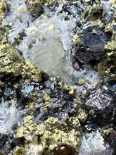 Load image into Gallery viewer, 3” New Find: Huanzala Mine Peru Sphalerite + Chalcopyrite + Apatite + Calcite + Quartz | Collector Display Specimen
