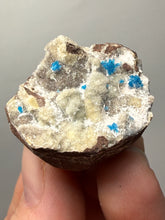 Load image into Gallery viewer, Rare Electric Blue Pentagonite on Druzy Matrix – Collector Mineral Specimen | India
