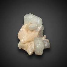 Load image into Gallery viewer, High-Grade Light Green Apophyllite on Pink Stilbite Zeolite | Indian Collector Mineral Specimen
