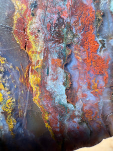 PREMIUM DISPLAY or LAPIDARY SLAB • Moroccan “Dream Landscape Jagate” (Purple, Teal, Red, Green, Red, Yellow & Orange Moss Plume Agate + Jasper) Stone • Double Sided • High Atlas Mountains • Unpolished