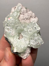 Load image into Gallery viewer, Light Mint Green “Disco Ball” Radial Apophyllite on Pink &amp; Green Heulandite — Deccan Traps, India
