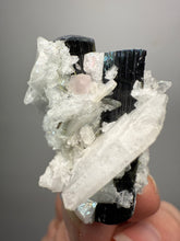 Load image into Gallery viewer, Blue Cap Dark Green Stak Nala Tourmaline With Pink Morganite on Cleavelandite Matrix – Haramosh Mountains, Pakistan
