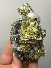 Load image into Gallery viewer, 3.8” New Find: Huanzala Mine Peru Sphalerite + Chalcopyrite + Apatite + Calcite + Quartz | Collector Display Specimen
