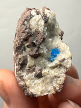 Load image into Gallery viewer, Rare Electric Blue Pentagonite on Druzy Matrix – Collector Mineral Specimen | India
