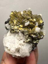 Load image into Gallery viewer, High-Grade Golden Pyrite, Galena &amp; Sphalerite on Quartz | Collector Mineral Specimen | Madan Ore Field, Rhodope Mountains, Bulgaria
