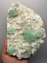 Load image into Gallery viewer, High-Grade Gemmy Green Apophyllite on White Stilbite  | Deccan Traps, Maharashtra, India
