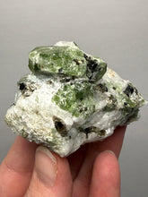 Load image into Gallery viewer, Electric Green Diopside on Quartz – Collector Mineral Specimen (Gilgit-Baltistan) Pakistan
