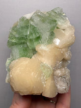 Load image into Gallery viewer, High-Grade Gemmy Green Apophyllite on White Stilbite  | Deccan Traps, Maharashtra, India
