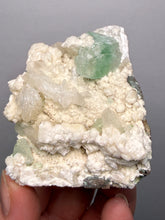 Load image into Gallery viewer, High-Grade Gemmy Green Apophyllite on White Stilbite  | Deccan Traps, Maharashtra, India
